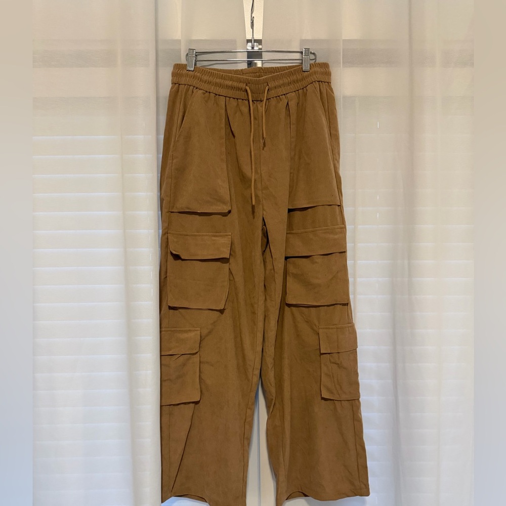 Men's Brown Cargo Pants with Drawstring Waist